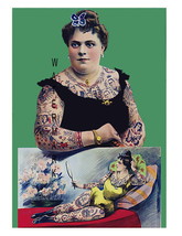 Tattooed Woman Holding Tattoo Picture 13 x 10 inch Giclee CANVAS Print  ... - £15.88 GBP