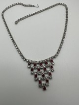 Antique Adjustable Red Clear Rhinestone Necklace 18.75 Max Length NB2 - $15.84