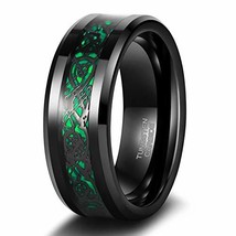8mm Tungsten Black Ring for Men Celtic Dragon Inlay Red/Green Mens Wedding Bands - £18.49 GBP