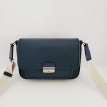 Michael Kors Bradshaw Medium Pocket Messenger Crossbody Handbag Navy Lea... - $100.35