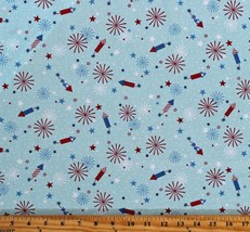 Cotton Fireworks Stars 4th of July Patriotic Blue Fabric Print by Yard D306.63 - £10.34 GBP