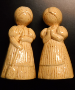 Country Girl Salt and Pepper Shaker Set Soft Brown One Prays One Sweeps ... - $8.99