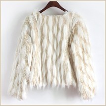Long Tufted White Haired Ivory Faux Fur Short Coat Jacket Inside Covered Buttons image 6