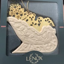 Vintage 1995 Lenox Porcelain Gold White Christmas Sleigh Ornament New In Box - $9.50
