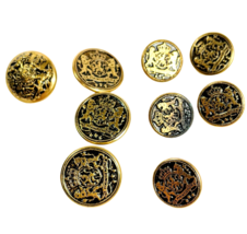 French Crest Brass Buttons Lot Lions Unicorn 9 Buttons Uniform Various Sizes - £11.03 GBP