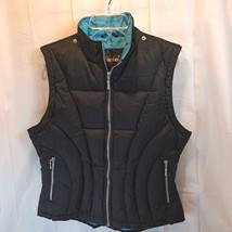 Static Women&#39;s Down Puffer Vest Black Zipper Pockets Mock Neck Lined M - $24.74