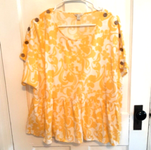 22-24 Cato Yellow Floral Short Sleeve Top Part Linen Plus Size 2X? - $18.69