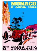 Monaco Vintage (1934) Grand Prix Auto Racing 13 x 10 in Adv Giclee CANVAS Print - £15.80 GBP