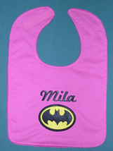 Personalized Batman Batgirl Bibs Baby Infant Bib White Black Or Pink Large Heavy - £15.22 GBP