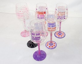 Novelty Wine Glass ~ Cute Love Quotes Hand Painted On Glass w/Rhinestones - £8.56 GBP
