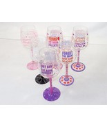 Novelty Wine Glass ~ Cute Love Quotes Hand Painted On Glass w/Rhinestones - £8.73 GBP