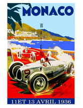 Monaco Vintage (1936a) Grand Prix Auto Racing 13 x 10 in Adv Giclee CANVAS Print - £15.65 GBP