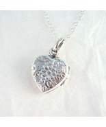 Sterling Silver Floral Pattern Small Heart Locket Necklace - £19.66 GBP