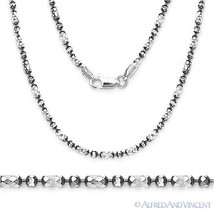 Sterling Silver Black Rhodium 2.3mm Diamond-Cut Bead Link Chain Italian Necklace - £38.72 GBP+