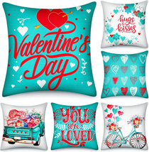 6 Pcs Valentines Day Pillow Covers 18 X 18 Inch Turquoise Valentine&#39;S Day Pillow - £16.64 GBP