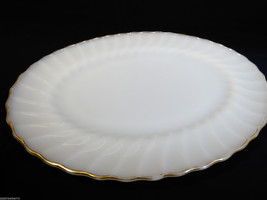 Vtg Anchor Hocking Golden Shell Swirl Gold Trim Serving Platter Dish Oval 13&quot; - £27.69 GBP