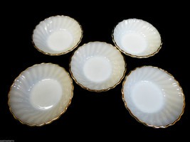 Vtg Set Of 5 Anchor Hocking Golden Shell Swirl Gold Trim Berry Dessert Bowl 4.75 - £19.78 GBP