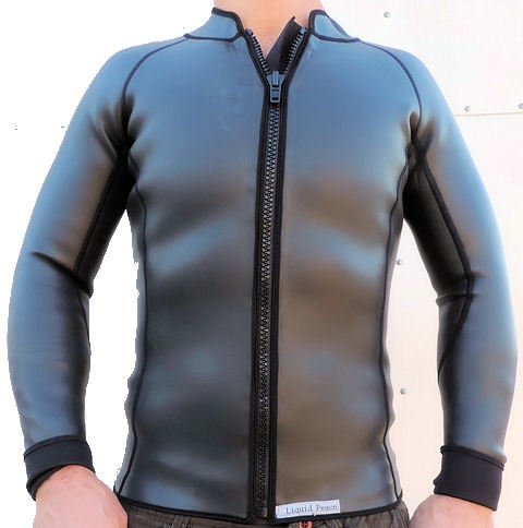 Men's 2mm Smooth Skin Wetsuit Jacket,Front Zipper & Long Sleeves, Sizes: S-2XL
