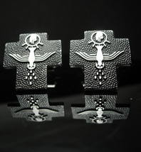 Peace dove Cross Cufflinks Vintage Sterling Silver Communion Cuff  Christian men - £129.62 GBP