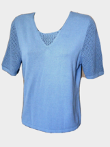 CHRISTOPHER &amp; BANKS Blue SWEATER with Crocheted Sleeves and Bust Trim si... - £10.09 GBP