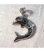 Abalone Shell and White Gold Plated Dolphin Pendant, 1.5 Inch - £14.09 GBP