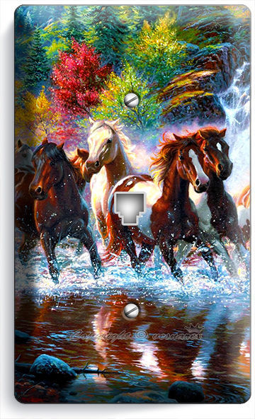 WILD RUNNING HORSES FOREST WATERFALL PHONE JACK TELEPHONE WALL PLATE COVER DECOR