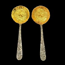 Godinger Large Berry Serving Spoons Lot of 2 Gold Silver Tone 9 Inch Vin... - $25.86
