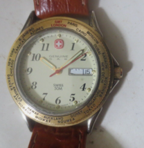 Vintage Wenger Swiss Day Date World Time Watch #096-0626 Gold Tone S.A.K. - £82.52 GBP
