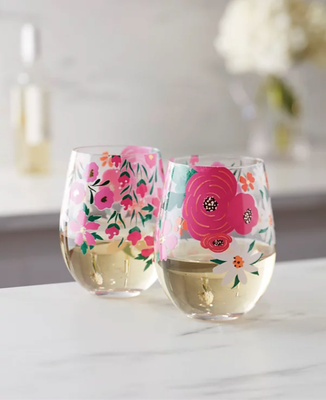 Cambridge Floral Bright Stemless Wine Glasses, Set of 2 - Multi - $14.00