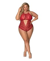 Halter Tie Lace Teddy With Snap Crotch Sugar &amp; Spice Red Magic Silk Size 20-24 - £27.92 GBP