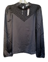 Pleione Women&#39;s Sheer Top Long Puff Sleeve Dressy Blouse Black Size S Black - £13.23 GBP