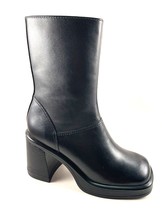 Steve Madden Fantsie Black Leather Square Toe Block Heel Boot - £72.18 GBP
