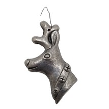 Vintage Reindeer Christmas Ornament Metal Silver Toned Deer Jingle Bells Antlers - £9.29 GBP