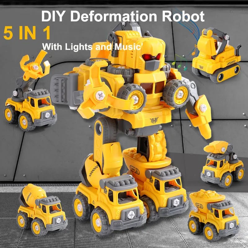 5 In 1 Deformation Robot Engineering Vehicle With Light Music Funny Truck - £104.52 GBP