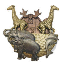 Vtg Noah&#39;s Ark Pin Brooch  GIRAFFE Elephant DOLPHIN Dove Biblical Mixed ... - $14.00