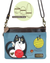 New Chala Crossbody Purse, Fat Cat Design, Pebble Blue Leather w Tags, X... - $33.66