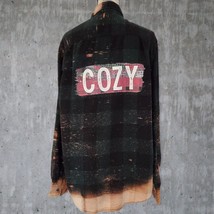 Cozy Christmas Flannel Shirt - Upcycled Re-Worked Bleached Button-Up, XLT  - $35.00