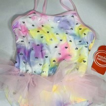 Girls 5T Pastel Rainbow Swimsuit W/ Tutu and silver hearts - £17.11 GBP