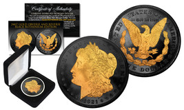 Black Ruthenium 2-Sided 1921 Original Au Morgan Silver Dollar Coin With 24K Gold - £67.44 GBP