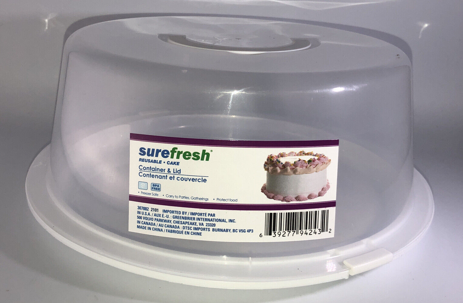 Cake Caddy White Container With Clear Dome,Lock Clips &amp; Handle,1/Pk-NEW-... - $8.79