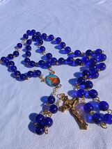 Sapphire Devotion – 8mm Deep Blue Glass Rosary with Golden Crucifix A13 - $29.69