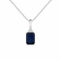 Authenticity Guarantee 
Emerald-Cut Blue Sapphire Pendant with Diamond Trio i... - £871.22 GBP