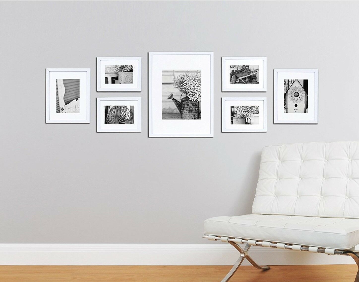 Primary image for Wall Frame Set White 7 New Picture Photo Gallery Solid Wood Frames Home Decor