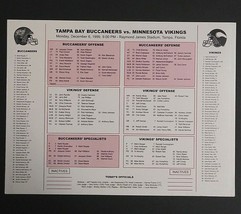 Tampa Bay Buccaneers vs Vikings Football Media Guide Game Flip Card 12/0... - $14.99