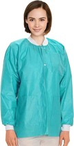 Disposable Lab Jackets 10-Pack Medium Teal with Knitted Cuffs, Collar - $37.06