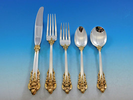 Grande Baroque Gold Accent by Wallace Sterling Silver Flatware for 12 Set 65 pc - £3,679.14 GBP