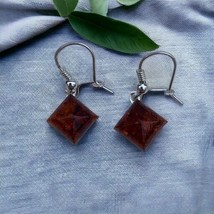 Sterling Silver 925 Diamond Shape Baltic Amber Drop Dangle Earrings - $12.86