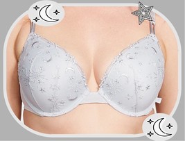 38C Grey Moon w Silver STAR Extreme Lift Victorias Secret Plunge PushUp UW Bra - £31.69 GBP