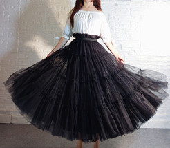BLACK Tiered Long Tulle Skirt Women Custom Plus Size Tulle Maxi Skirt image 2
