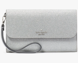 Kate Spade Glimmer Boxed Medium Flap Wristlet Silver Wallet KE447 NWT $199 FS - £55.25 GBP
